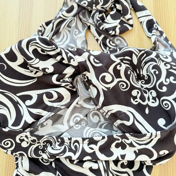 Y2K Ruby Rox Brown Floral Mini Dress Ruched Halter Fairy 90s Asymmetrical Hem S - Picture 8 of 10